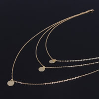 Multi Layer Necklace, Brass, with iron chain, gold color plated, oval chain & 3-strand, nickel, lead & cadmium free, 40cm, Length:Approx 15.5 Inch, 3Strands/Bag, Sold By Bag