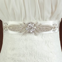 Decorative Belt, Satin Ribbon, with Crystal & Glass Seed Beads, for bridal & faceted & with rhinestone, clear, 205x50mm, Length:Approx 68.5 Inch, 3Strands/Bag, Sold By Bag