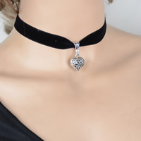 Gothic Necklace Velveteen with Zinc Alloy with 15cm extender chain Heart antique silver color plated gothic style black 29cm Length Approx 11 Inch Sold By Bag