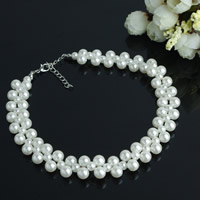 ABS-Kunststoff-Perlen Halskette, mit Verlängerungskettchen von 5cm, rund, weiß, 33cm, Länge:ca. 13 ZollInch, 3SträngeStrang/Tasche, verkauft von Tasche