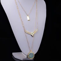 Multi Layer Necklace, Tibetan Style, with iron chain & Turquoise, with 5cm extender chain, gold color plated, oval chain & 3-strand & enamel, nickel, lead & cadmium free, 44cm, Length:Approx 17 Inch, 3Strands/Bag, Sold By Bag