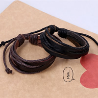 Cowhide Bracelet, with Waxed Nylon Cord, adjustable, more colors for choice, 40mm, Sold Per Approx 6.5 Inch Strand