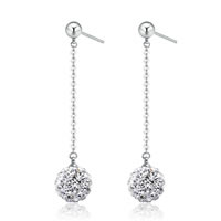 Brass Drop Earring with Clay Pave Round real silver plated with rhinestone nickel lead & cadmium free Sold By Pair