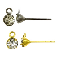 Brass Earring Stud Component plated with loop & with rhinestone nickel lead & cadmium free 0.7mm Approx 0.5mm Sold By Lot