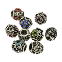Zinc Alloy European Beads Drum silver color plated without troll & with rhinestone & hollow & blacken nickel lead & cadmium free Approx 5mm Sold By Lot