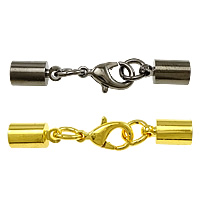 Brass Lobster Claw Cord Clasp, plated, with end cap, more colors for choice, nickel, lead & cadmium free, 38mm,5x10mm, Hole:Approx 4.5mm, 200Sets/Lot, Sold By Lot
