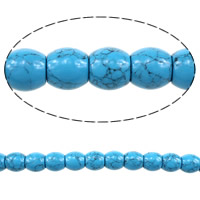 Synthetische Türkis Perle, Trommel, blau, 15x16x16mm, Bohrung:ca. 2mm, Länge:ca. 16 ZollInch, 3SträngeStrang/Menge, ca. 27PCs/Strang, verkauft von Menge