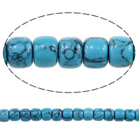 Synthetische Türkis Perle, Zylinder, blau, 8x10x10mm, Bohrung:ca. 2mm, Länge ca. 16 ZollInch, 3SträngeStrang/Menge, ca. 52PCs/Strang, verkauft von Menge