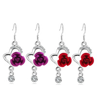 Tibetan Style Drop Earring, with aluminum flower ornament, iron earring hook, Flower, platinum color plated, with rhinestone, more colors for choice, nickel, lead & cadmium free, 20-30mm, Sold By Pair
