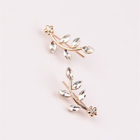 Zinc Alloy Stud Earring stainless steel post pin Leaf gold color plated with rhinestone nickel lead & cadmium free 25mm Sold By Bag