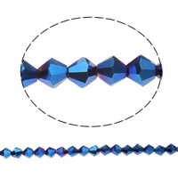 Bicone Crystal Beads, AB color plated, faceted, Crystal Metallic Blue, 6x6mm, Hole:Approx 1mm, Approx 50PCs/Strand, Sold Per 11.5 Inch Strand