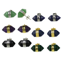 Natural Gemstone Earrings, with Brass, plated, mixed, nickel, lead & cadmium free, 17x19.50x9.50mm, 10Pairs/Lot, Sold By Lot