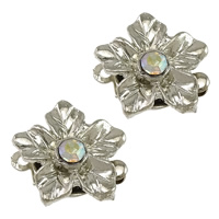 Brass Box Clasp, Flower, platinum color plated, with rhinestone & single-strand, nickel, lead & cadmium free, 14x14x7mm, Hole:Approx 1mm, 100PCs/Lot, Sold By Lot