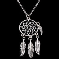 Tibetan Style Dream Catcher Necklace, antique silver color plated, oval chain, nickel, lead & cadmium free, 62x28mm, Sold Per Approx 20.47 Inch Strand