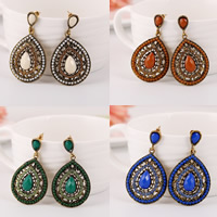 Fashion Statement Earring Zinc Alloy with Resin iron earring hook Teardrop antique bronze color plated faceted & with rhinestone nickel lead & cadmium free Sold By Pair