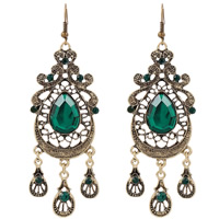 Zinc Alloy Chandelier Earring with Resin iron earring hook Teardrop antique bronze color plated faceted & with rhinestone nickel lead & cadmium free Sold By Pair