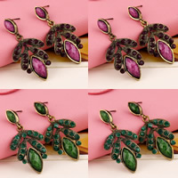 Fashion Statement Earring Zinc Alloy with Resin iron post pin Leaf antique bronze color plated faceted & with rhinestone nickel lead & cadmium free Sold By Pair
