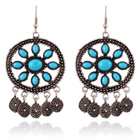 Tibetan Style Chandelier Earring, with Resin, iron earring hook, antique silver color plated, blue, nickel, lead & cadmium free, 55x28mm, Sold By Pair