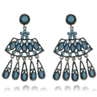 Zinc Alloy Chandelier Earring with Resin iron post pin antique silver color plated blue nickel lead & cadmium free Sold By Pair