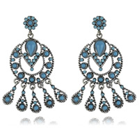 Zinc Alloy Chandelier Earring with Resin iron post pin Teardrop antique silver color plated blue nickel lead & cadmium free Sold By Pair