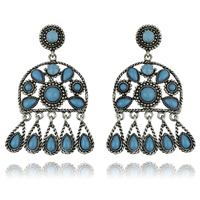 Zinc Alloy Chandelier Earring with Resin iron post pin antique silver color plated with rhinestone blue nickel lead & cadmium free Sold By Pair