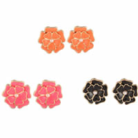 Tibetan Style Stud Earring, with ABS Plastic Pearl, iron post pin, Flower, gold color plated, enamel, more colors for choice, nickel, lead & cadmium free, 22x22mm, Sold By Pair