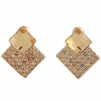 Rhinestone Earring Zinc Alloy with Resin iron post pin Rhombus gold color plated faceted & with rhinestone nickel lead & cadmium free Sold By Pair