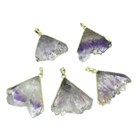 Natural Quartz Druzy Pendants, Amethyst, with iron bail, gold color plated, February Birthstone & druzy style & mixed, 38x41x7mm-40x42x8mm, Hole:Approx 5x6mm, 10PCs/Bag, Sold By Bag