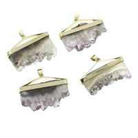Natural Quartz Druzy Pendants, Amethyst, with iron bail, gold color plated, February Birthstone & druzy style & mixed, 40x32x8mm-41x41x8mm, Hole:Approx 5x6mm, 10PCs/Bag, Sold By Bag