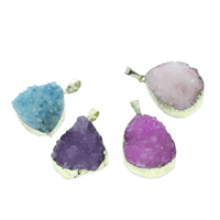 Natural Agate Druzy Pendant, Ice Quartz Agate, with iron bail, gold color plated, druzy style, mixed colors, 22x75x15mm-24x30x16mm, Hole:Approx 5x6mm, 10PCs/Bag, Sold By Bag
