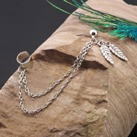 Fashion Earring Cuff and Wraps Zinc Alloy Leaf silver color plated nickel lead & cadmium free 120mm Sold By Bag