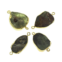 Australia Jade Connector, with iron bail, gold color plated, natural & 1/1 loop, 16x35x6mm-20x40x8mm, Hole:Approx 2mm, 10PCs/Bag, Sold By Bag