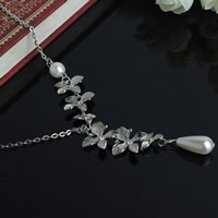 Zinc Alloy Jewelry Necklace with ABS Plastic Pearl & iron chain with 5cm extender chain Flower silver color plated oval chain nickel lead & cadmium free 43cm Length Approx 16.5 Inch Sold By Bag