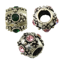 Tibetan Style European Beads, Drum, antique silver color plated, without troll & with rhinestone, more colors for choice, nickel, lead & cadmium free, 9.50x12x12mm, Hole:Approx 5mm, 100PCs/Lot, Sold By Lot