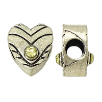 Zinc Alloy European Beads Heart antique silver color plated without troll & enamel & with rhinestone nickel lead & cadmium free Approx 5mm Sold By Lot