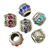 Rhinestone Tibetan Style Beads, Drum, antique silver color plated, with rhinestone, more colors for choice, nickel, lead & cadmium free, 9x10.50x10.50mm, Hole:Approx 6mm, 100PCs/Lot, Sold By Lot