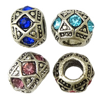 Tibetan Style European Beads, Rondelle, antique silver color plated, with rhinestone, more colors for choice, nickel, lead & cadmium free, 9x12x12mm, Hole:Approx 5.5mm, 100PCs/Lot, Sold By Lot
