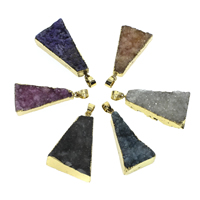 Natural Agate Druzy Pendant, Ice Quartz Agate, with iron bail, Trapezium, gold color plated, druzy style, more colors for choice, 18x30x8mm-28x34x12mm, Hole:Approx 5x6mm, 10PCs/Bag, Sold By Bag