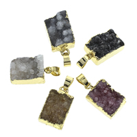 Ágata Natural Druzy Pendant, Ágata quartzo de gelo, with fiança de ferro, Retângulo, cromado de cor dourada, estilo druzy, cores misturadas, 13x18x7mm-13x20x12mm, Buraco:Aprox 5x6mm, 10PCs/Bag, vendido por Bag