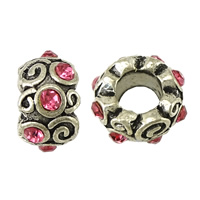 Rhinestone Tibetan Style Beads, Rondelle, antique silver color plated, with rhinestone, nickel, lead & cadmium free, 7x13x13mm, Hole:Approx 5.5mm, 100PCs/Lot, Sold By Lot