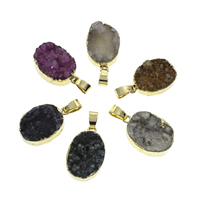 Natural Agate Druzy Pendant, Ice Quartz Agate, with iron bail, Flat Oval, gold color plated, druzy style, more colors for choice, 14x19x6mm-16x21x7mm, Hole:Approx 5x6mm, 10PCs/Bag, Sold By Bag