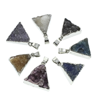 Natural Agate Druzy Pendant, Ice Quartz Agate, with iron bail, Triangle, silver color plated, druzy style, mixed colors, 18x18x6mm-23x19x10mm, Hole:Approx 5x6mm, 10PCs/Bag, Sold By Bag