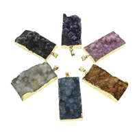 Natural Agate Druzy Pendant, Ice Quartz Agate, with iron bail, Rectangle, gold color plated, druzy style, mixed colors, 26x50x8mm-27x51x9mm, Hole:Approx 5x6mm, 10PCs/Bag, Sold By Bag
