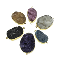 Druzy Connector, Ice Quartz Agate, with iron bail, gold color plated, natural & druzy style & 1/1 loop, more colors for choice, 22x41x8mm-32x50x15mm, Hole:Approx 2mm, 10PCs/Bag, Sold By Bag