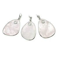 Rose Quartz Pendant, with iron bail, silver color plated, 35x63x7mm-43x66x8mm, Hole:Approx 7x9mm, 10PCs/Bag, Sold By Bag