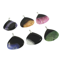 Crackle Agate Pendant, with iron bail, Teardrop, silver color plated, more colors for choice, 52x45x7mm, Hole:Approx 5x6mm, 10PCs/Bag, Sold By Bag