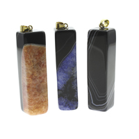 Agate Jewelry Pendants, Mixed Agate, with iron bail, Rectangle, gold color plated, 15x58mm, Hole:Approx 5x6mm, 10PCs/Bag, Sold By Bag