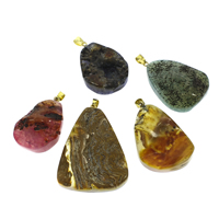 Agate Jewelry Pendants, Mixed Agate, with iron bail, Nuggets, gold color plated, 28x40x14mm-42x57x10mm, Hole:Approx 5x6mm, 10PCs/Bag, Sold By Bag