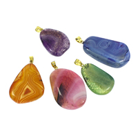 Agate Jewelry Pendants, Mixed Agate, with iron bail, Nuggets, gold color plated, 25x37x5mm-30x50x6mm, Hole:Approx 5x6mm, 10PCs/Bag, Sold By Bag