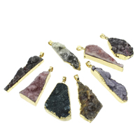 Natural Agate Druzy Pendant, Ice Quartz Agate, with iron bail, Nuggets, gold color plated, mixed colors, 25-55mm, Hole:Approx 5x6mm, 10PCs/Bag, Sold By Bag